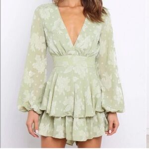 Petal & Pup Sage Floral Long Sleeve Romper